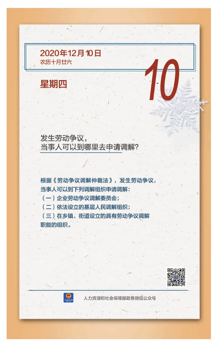 【人社日課&middot;12月10日】發(fā)生勞動爭議，當事人可以到哪里去申請調(diào)解？.png